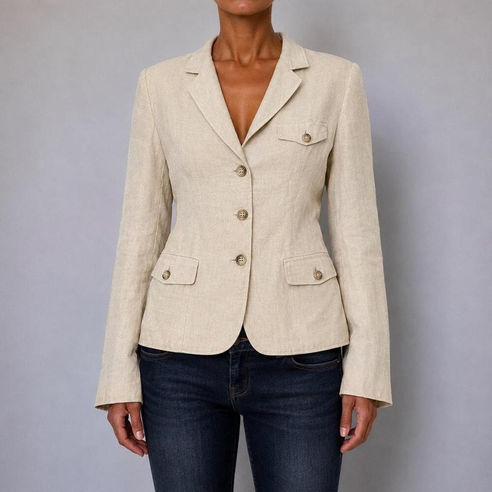 Antonio Melani Office Siren Cream Linen Fitted Luxe Blazer Jacket Size 6 Medium